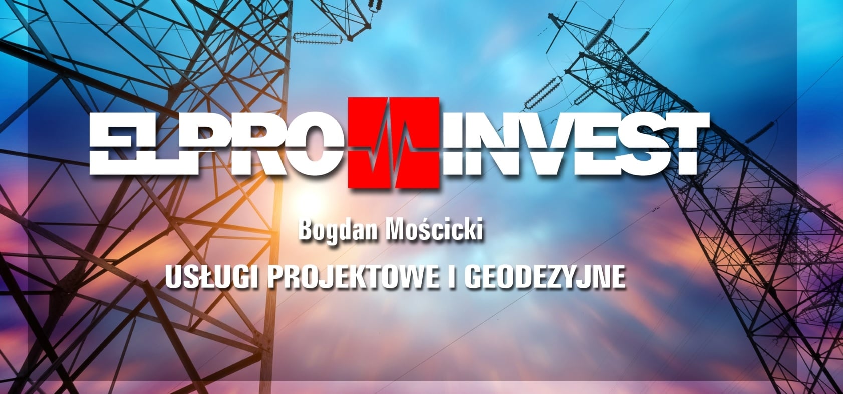 Banner przedstawiający infrastrukturę energetyczną i geodetów w pracy